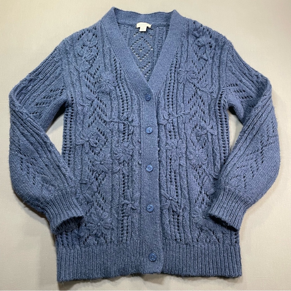 Sundance Marjoree Knit Cardigan Sweater, Floral, Blue - Womens Small